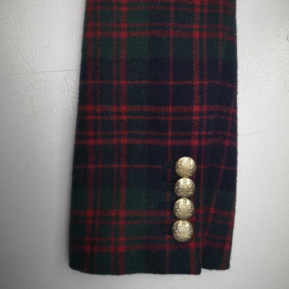 J. Crew Ladies Size 00 Navy Green Red Plaid Lined Wool Blend Blazer - Picture 8 of 12